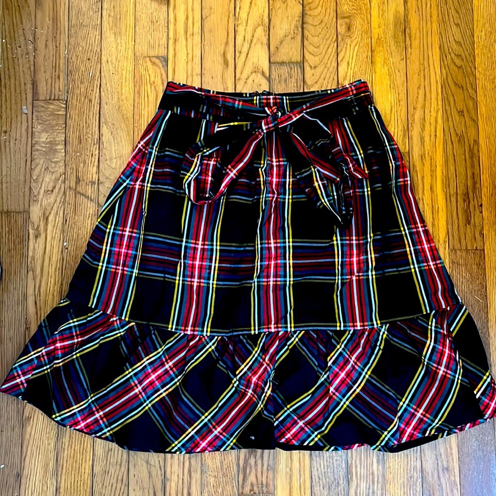 J.Crew Factory Big-Bowed Plaid Midi Skirt